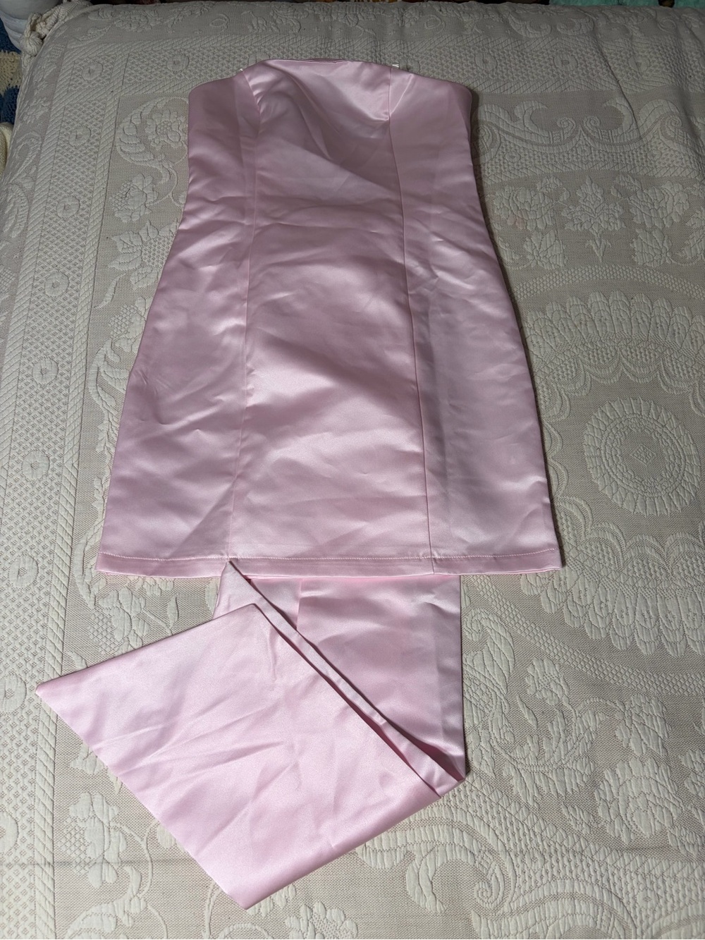 Strapless Pink Satin Mini Skirt Dress huge bow for back statement dress semi
